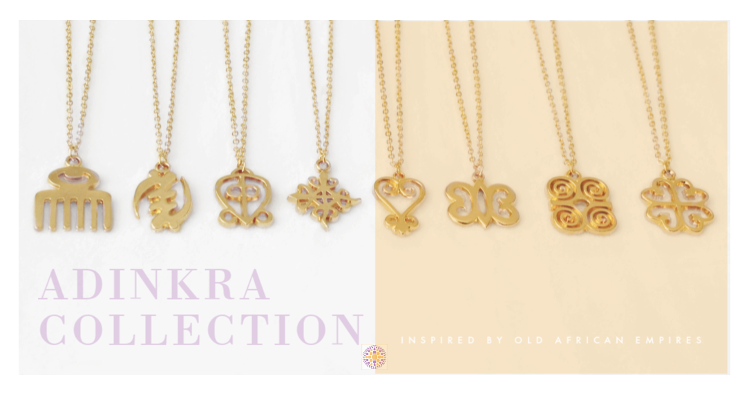 Adinkra symbols gold necklaces by Hubbiq